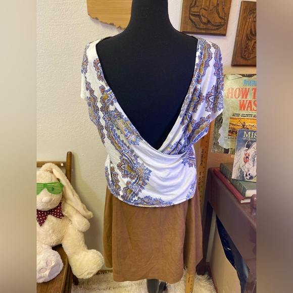 1 State Mini Skirt Womens 6 Brown Tan Faux Suede Zip Detail A Line Hippie Boho - Picture 5 of 14